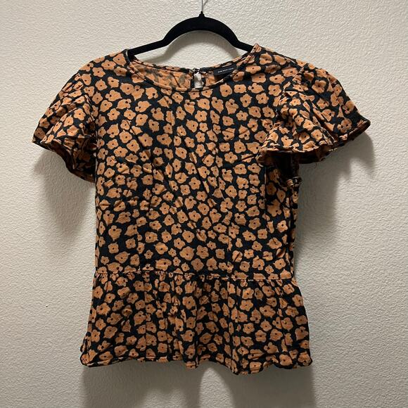 Who What Wear Floral Flower Peplum Short Sleeve Blouse Top Size Small - Picture 2 of 6